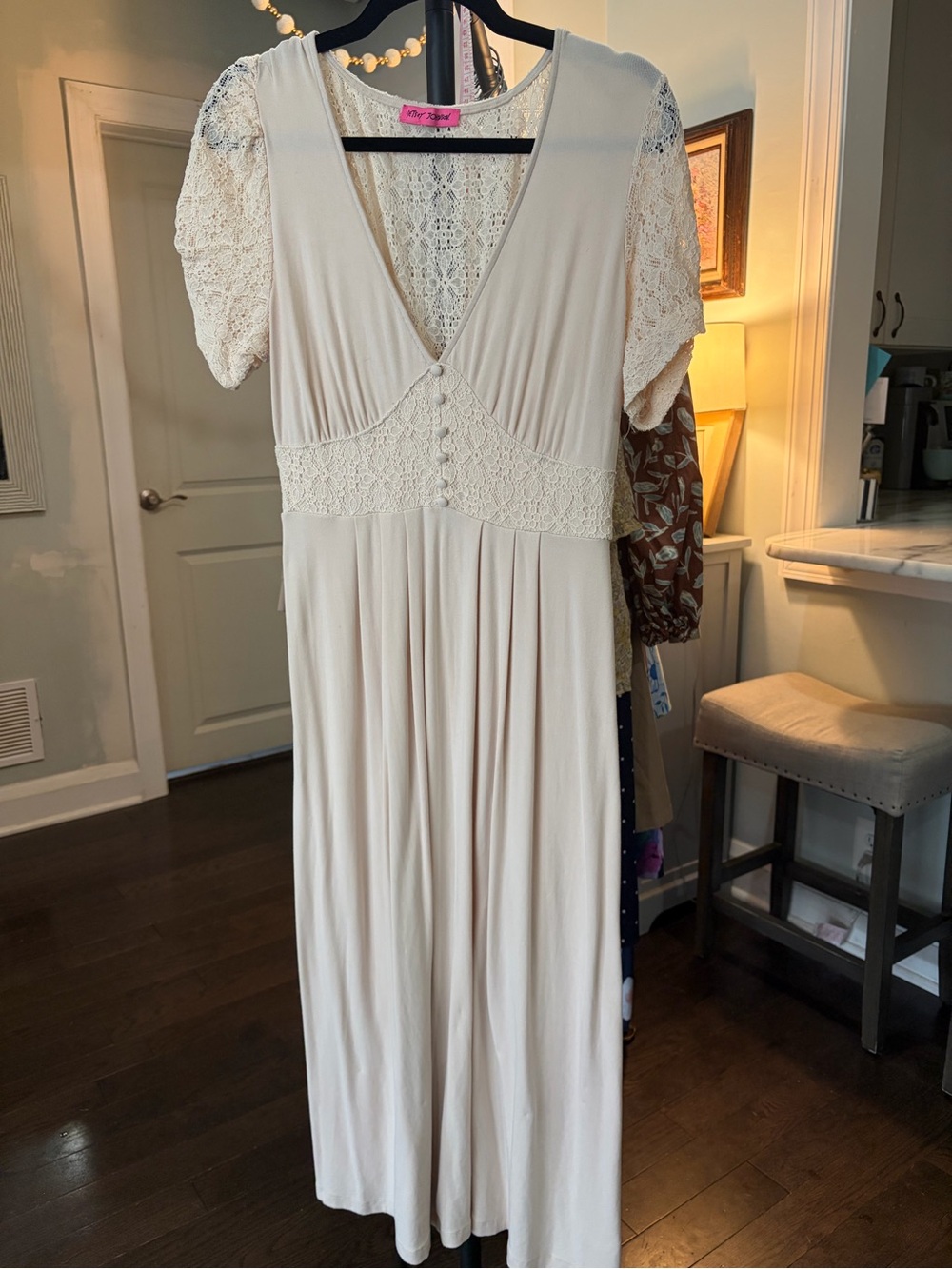 Betsey Johnson Cream Lace-Trim Midi Dress